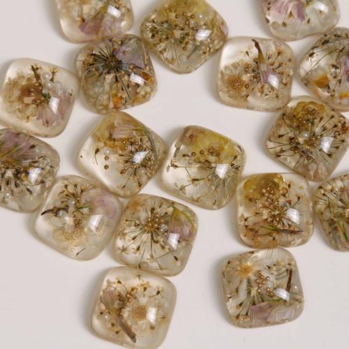 Resin Earring Stud Component with Dried Flower Square DIY mixed colors 17mm Sold By PC