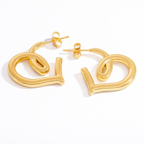 Stainless Steel Stud Earrings 304 Stainless Steel Heart gold color plated fashion jewelry golden Sold By Pair