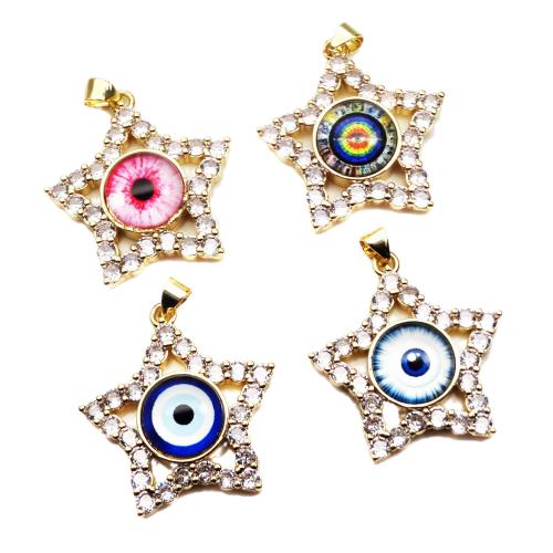 Evil Eye Pendler, Messing, Stjerne, guldfarve belagt, du kan DIY & Micro Pave cubic zirconia & hule, flere farver til valg, Solgt af PC