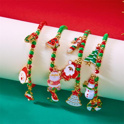 Christmas Holiday Bracelet Seedbead with Zinc Alloy Vacuum Ion Plating Christmas Design & for woman & enamel Sold By PC