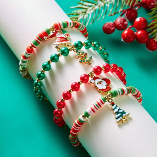 Christmas Holiday Bracelet Polymer Clay with Zinc Alloy plated Christmas Design & for woman & enamel Sold By PC