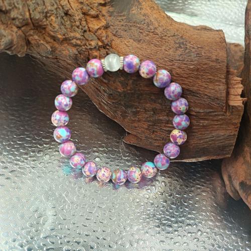 Gemstone Bracelets Moonstone with Elastic Thread & Impression Jasper Round Unisex purple Sold By PC