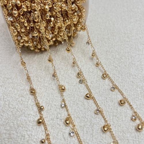 Brass Necklace Chain Heart gold color plated DIY & micro pave cubic zirconia nickel lead & cadmium free Length 1 m Sold By m