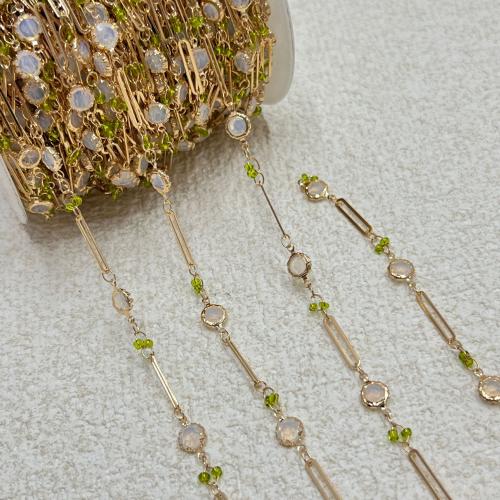 Mässing halsband kedja, med Seedbead & Glas, guldfärg pläterade, DIY, nickel, bly och kadmium gratis, Längd 1 m, Säljs av m