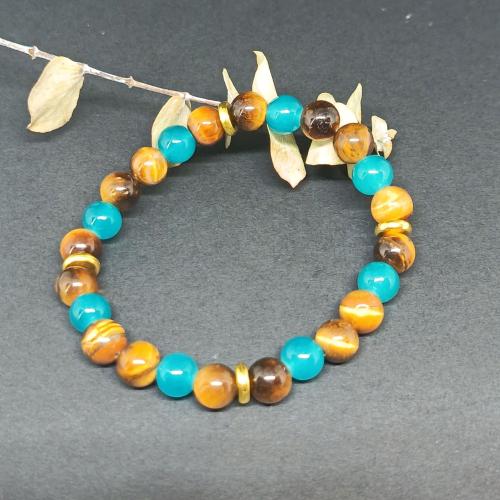 Natural Tiger Eye pulseiras, olho de tigre, Roda, unissex, cores misturadas, vendido por PC