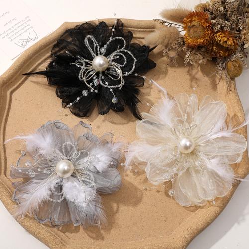 Hair Accessories DIY Findings Gauze with Feather & Crystal 115mm Sold By PC