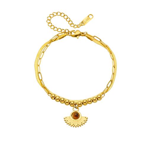 Stainless Steel Jewelry Bracelet 304 Stainless Steel with Gemstone gold color plated fashion jewelry golden Sold By PC