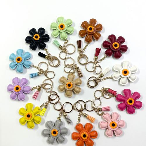 Leather Key Clasp with Zinc Alloy Flower for woman Sold By PC