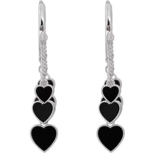 Zinc Alloy Drop Earring, Heart, forgyldt, mode smykker & for kvinde & emalje, flere farver til valg, 15x50mm, Solgt af par