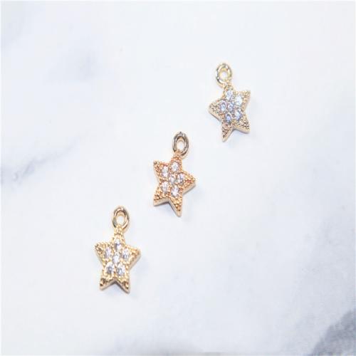 Cubic Zirconia Micro Pave Brass Pendant Star KC gold color plated DIY & micro pave cubic zirconia Sold By PC