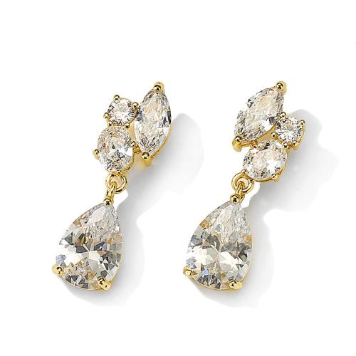 Brass Drop Earring Teardrop plated for woman & with cubic zirconia Sold By Pair