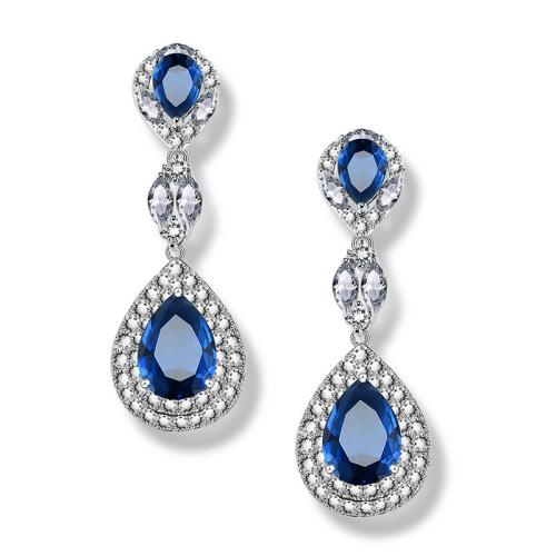 Messing Drop Earring, Teardrop, platineret, Micro Pave cubic zirconia & for kvinde, earring length 35-50mm, Solgt af par