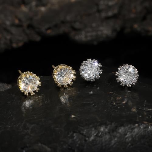 Brass Stud Earring plated micro pave cubic zirconia & for woman earring length 4-6mm Sold By Pair