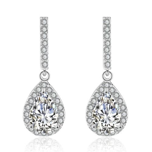 Brass Drop Earring Teardrop plated micro pave cubic zirconia & for woman Sold By Pair