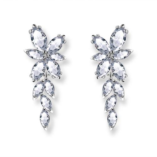 Brass Drop Earring plated micro pave cubic zirconia & for woman Sold By Pair