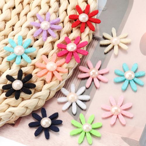 Hair Accessories DIY Findings Non-woven Fabrics with Plastic Pearl Flower 25mm Approx Sold By Bag