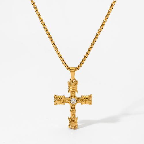 Stainless Steel Jewelry Necklace 304 Stainless Steel Cross plated fashion jewelry & for woman & with rhinestone Sold By PC