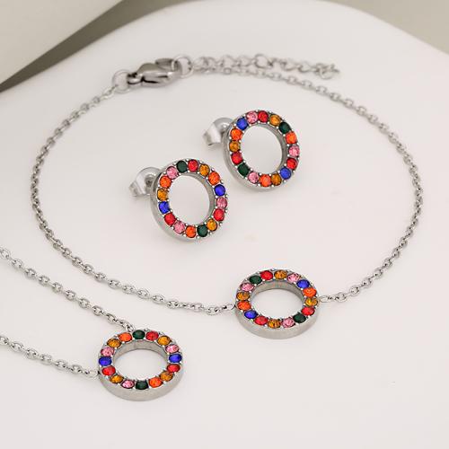 Rhinestone Stainless Steel Jewelry Set 304 Stainless Steel & for woman & with rhinestone & hollow Sold By Set