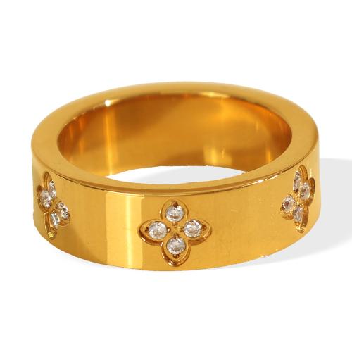 Rhinestone Stainless Steel Finger Ring 304 Stainless Steel 18K gold plated & for woman & with rhinestone Sold By PC