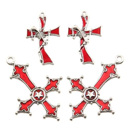 Sinc Alloy cruan Pendants, Cross, plátáilte, DIY, dathanna níos mó le haghaidh rogha, 100ríomhairí pearsanta/Mála, Díolta De réir Mála