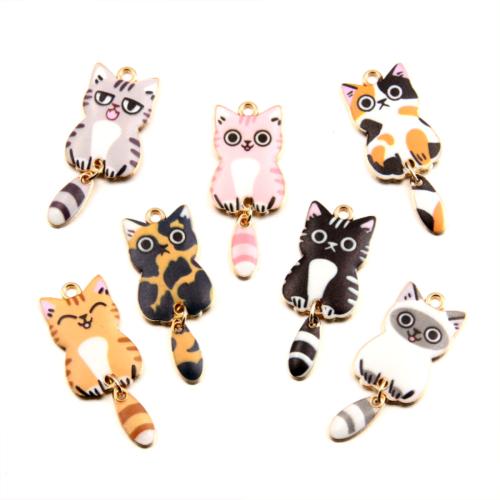 Zinc Alloy Enamel Pendants Cat plated DIY Sold By Bag