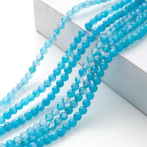 Natural Blue Agate Beads Round polished DIY blue Sold By Strand