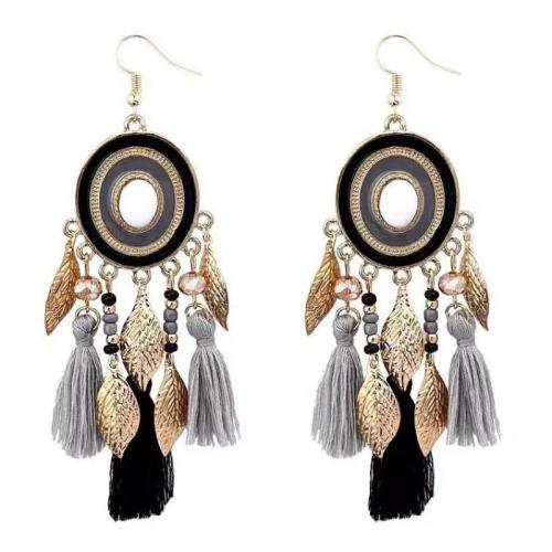 Brass Drop Earring with Cotton Thread gold color plated folk style & for woman Sold By Pair