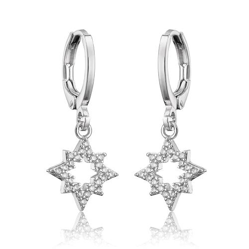 Messing Huggie Hoop Drop Earring, Acht Point Star, plated, micro pave zirconia & voor vrouw & hol, meer kleuren voor de keuze, 20mm, Verkocht door pair