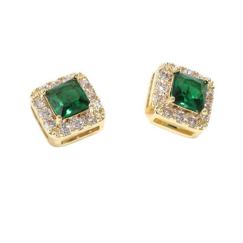 Messing Stud Earring, Square, guldfarve belagt, Micro Pave cubic zirconia & for kvinde, 10mm, Solgt af par