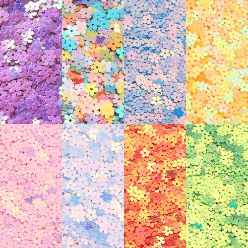 Sequin plástico, Plástico PVC, Flor, DIY, Mais cores pare escolha, 6.80mm, Buraco:Aprox 1.3mm, Aprox 30G/Bag, vendido por Bag