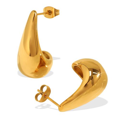 Stainless Steel Stud Earrings 304 Stainless Steel Teardrop 18K gold plated fashion jewelry & for woman Sold By Pair