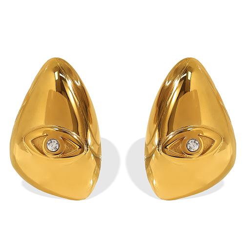 Stainless Steel Stud Earrings 304 Stainless Steel plated fashion jewelry & for woman & with rhinestone golden Sold By Pair