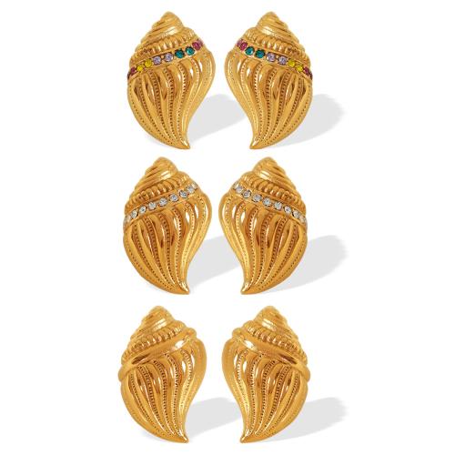 Stainless Steel Stud Earrings 304 Stainless Steel Conch 18K gold plated fashion jewelry & for woman & with rhinestone Sold By Pair