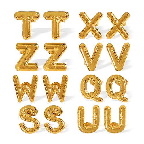 Stainless Steel Stud Earrings 304 Stainless Steel Alphabet Letter 18K gold plated fashion jewelry & for woman Sold By Pair