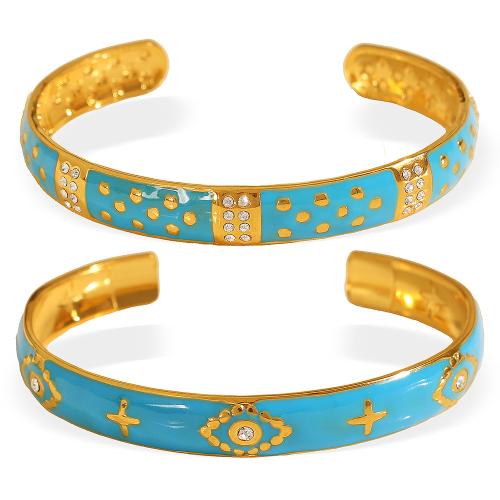 Rozsdamentes acél bangle, 304 rozsdamentes acél, 18K aranyozott, különböző stílusokat a választás & a nő & zománc & strasszos, több színt a választás, Által értékesített PC