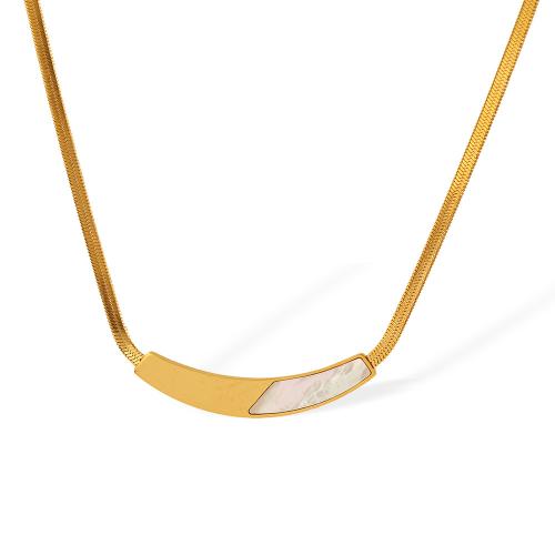 Chaîne en acier inoxydable Collier Sweater, Acier inoxydable 304, avec coquille blanche, avec 5cm chaînes de rallonge, Placage, bijoux de mode & pour femme, doré, Longueur 43 cm, Vendu par PC