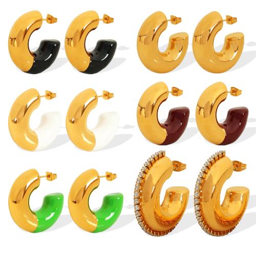 Stainless Steel Stud Earrings 304 Stainless Steel 18K gold plated fashion jewelry & for woman & epoxy gel Sold By Pair