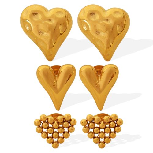 Stainless Steel Stud Earrings 304 Stainless Steel Heart plated fashion jewelry & for woman Sold By Pair