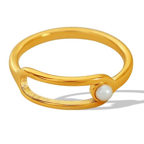 Stainless Steel Finger Ring 304 Stainless Steel with Plastic Pearl plated fashion jewelry & for woman & hollow US Ring Sold By PC