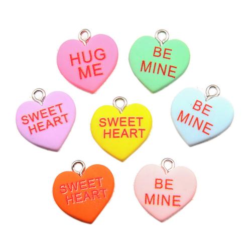 Plastic Pendants with Resin Heart plated DIY Sold By Bag