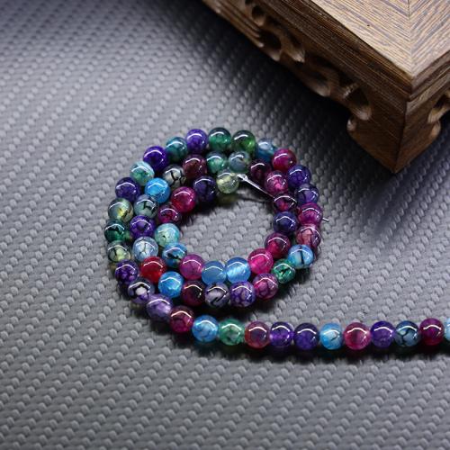 Agaat kralen, Dragon Veins Agaat, Ronde, DIY, gemengde kleuren, 6mm, Per verkocht Ca 38 cm Strand