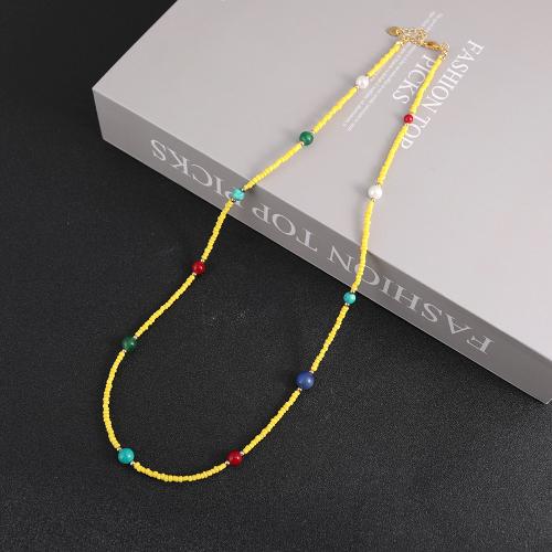 Seed verre collier de perles, Seedbead, avec pierre gemme, DIY, Jaune, Longueur 60 cm, Vendu par PC