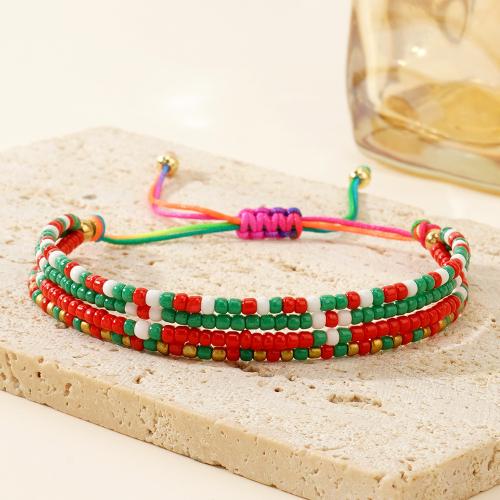 Christmas Holiday Bracelet Seedbead with Knot Cord & Brass gold color plated Adjustable & for woman Sold By PC