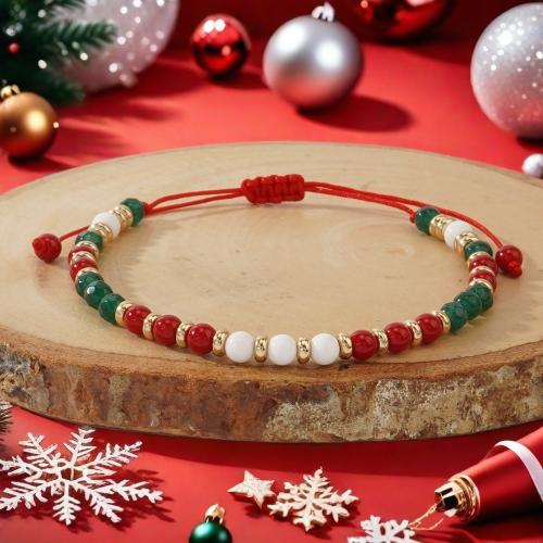 Christmas Holiday Bracelet Gemstone with Knot Cord gold color plated Adjustable & for woman Sold By PC