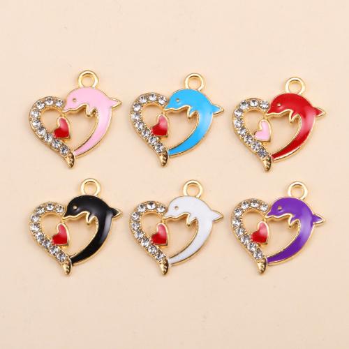 Zinc Alloy Rhinestone Pendants Heart gold color plated DIY & enamel & with rhinestone Sold By Bag