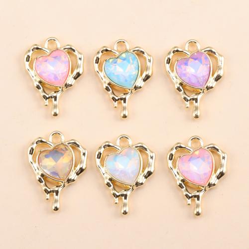 Zinc Alloy Rhinestone Pendants Heart gold color plated random style & DIY & with rhinestone Sold By Bag