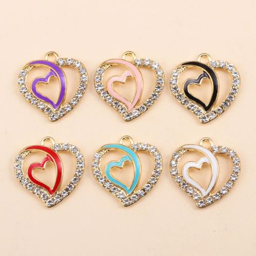 Zinc Alloy Rhinestone Pendler, Heart, guldfarve belagt, du kan DIY & emalje & med rhinestone, flere farver til valg, nikkel, bly & cadmium fri, 100pc'er/Bag, Solgt af Bag