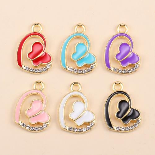 Zinc Alloy Rhinestone Pendants Heart gold color plated DIY & enamel & with rhinestone nickel lead & cadmium free Sold By Bag