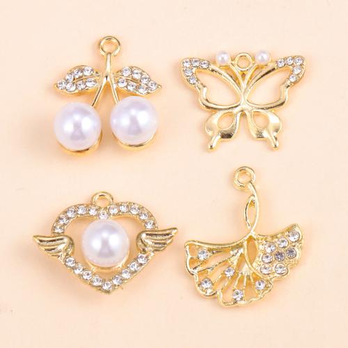 Zinc Alloy Rhinestone Pendants with Plastic Pearl gold color plated DIY & with rhinestone nickel lead & cadmium free Sold By Bag