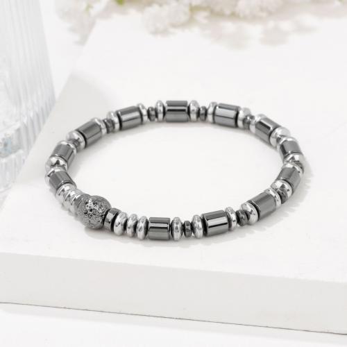 Hematite Bracelet with Lava for man silver color Sold By PC